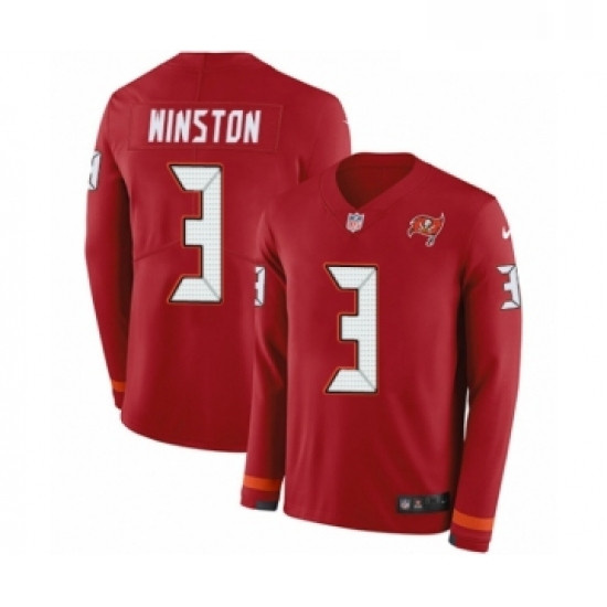 Mens Nike Tampa Bay Buccaneers 3 Jameis Winston Limited Red Therma Long Sleeve NFL Jersey