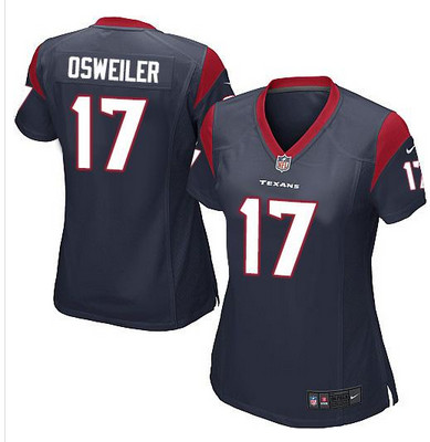 Nike Texans #17 Brock Osweiler Navy Blue Team Color Womens Stitched NFL Elite Jersey