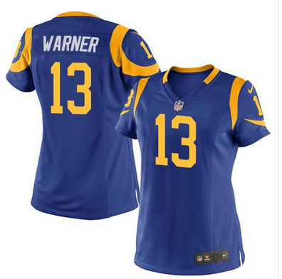 Nike Rams #13 Kurt Warner Royal Blue Alternate Womens Stitched NFL Elite Jersey