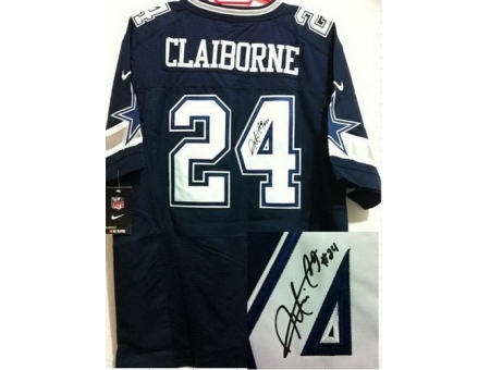 Nike Dallas Cowboys 24 Morris Claiborne Blue Elite Signed NFL Jersey