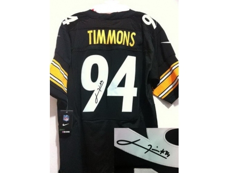 Nike Pittsburgh Steelers 94 Lawrence Timmons Black Elite Signed NFL Jersey