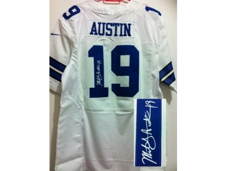 Nike Dallas Cowboys 19 Miles Austin White Elite Signed NFL Jersey