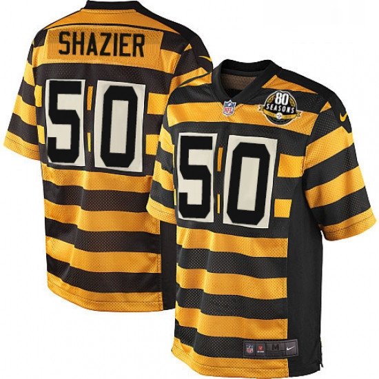 Mens Nike Pittsburgh Steelers 50 Ryan Shazier Limited YellowBlack Alternate 80TH Anniversary Throwba