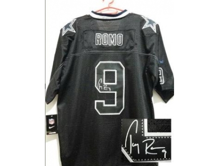 Nike Dallas Cowboys 9 Tony Romo Elite Light Out Black Signed NFL Jersey