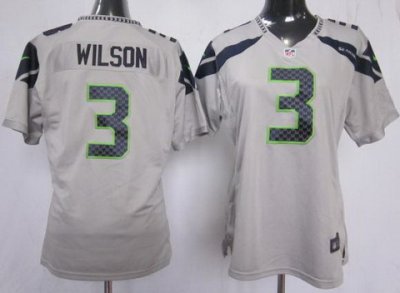 Women Nike Seattle Seahawks #3 Wilson Grey NFL Jerseys