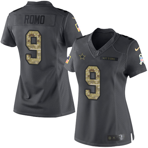 Nike Cowboys #9 Tony Romo Black Womens Stitched NFL Limited 2016 Salute to Service Jersey