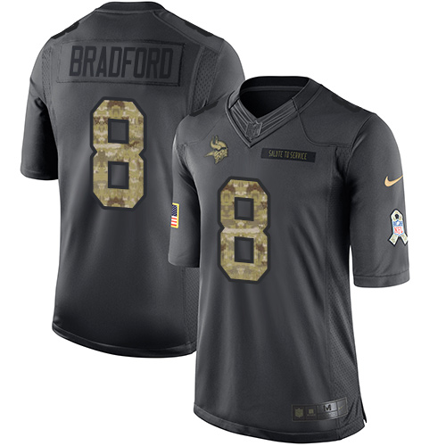 Nike Vikings #8 Sam Bradford Black Youth Stitched NFL Limited 2016 Salute To Service Jersey