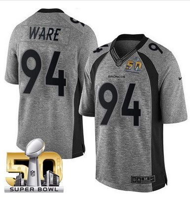 Nike Broncos #94 DeMarcus Ware Gray Super Bowl 50 Mens Stitched NFL Limited Gridiron Gray Jersey