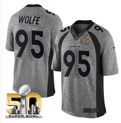 Nike Broncos #95 Derek Wolfe Gray Super Bowl 50 Mens Stitched NFL Limited Gridiron Gray Jersey