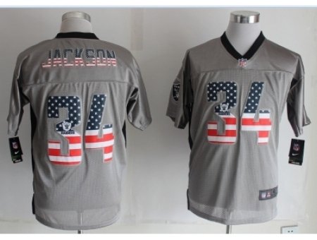 Nike Oakland Raiders 34 Bo.Jackson Grey Elite USA Flag Fashion Shadow NFL Jersey