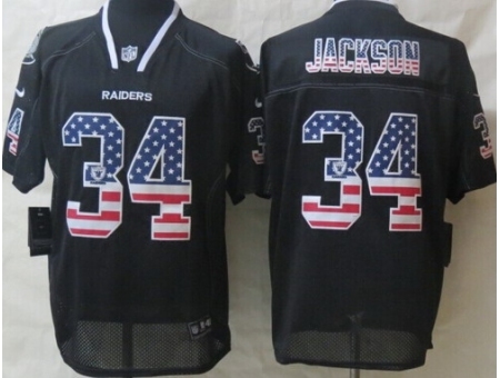 Nike Oakland Raiders 34 Bo.Jackson Black Elite USA Flag Fashion NFL Jersey