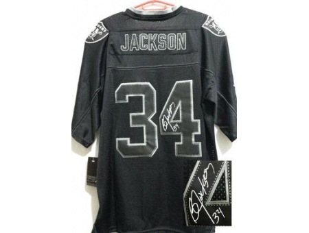 Nike Oakland Raiders 34 Bo.Jackson Black Elite Light Out Signed NFL Jersey