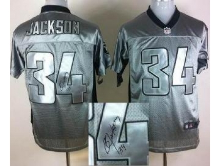 Nike Oakland Raiders 34 Bo Jackson Grey Elite Shadow Signed NFL Jersey