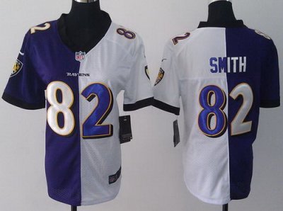 Women Nike Baltimore Ravens 82 Torrey Smith Purple White Split NFL Jerseys