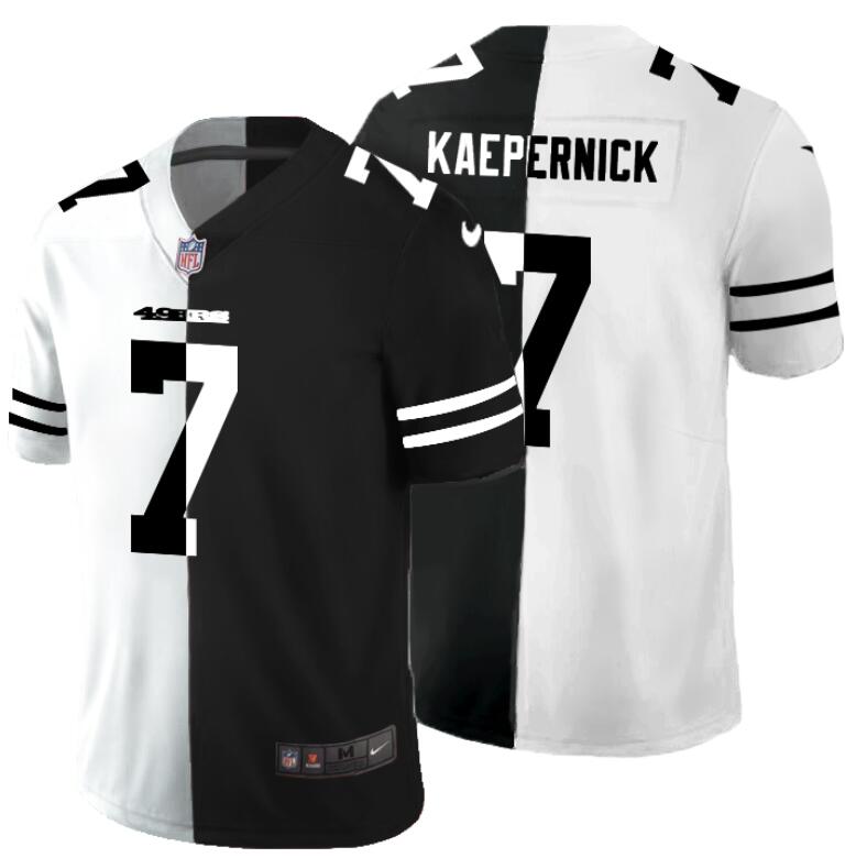 Men 49ers 7 Colin Kaepernick Black and White Splite Fashion Vapor Limited Jersey