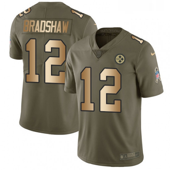 Mens Nike Pittsburgh Steelers 12 Terry Bradshaw Limited OliveGold 2017 Salute to Service NFL Jersey