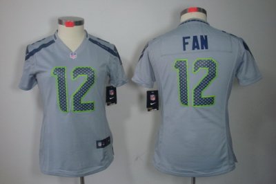 Women Nike Seattle Seahawks 12# Fan Grey Color NFL LIMITED Jerseys