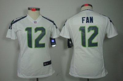 Women Nike Seattle Seahawks 12# Fan White Color NFL LIMITED Jerseys