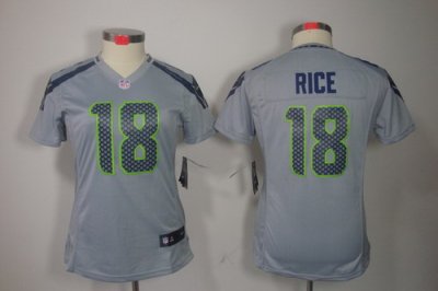 Women Nike Seattle Seahawks 18# Sidney Rice Grey Color NFL LIMITED Jerseys