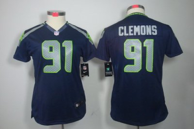 Women Nike Seattle Seahawks #91 Chris Clemons Blue Color NFL LIMITED Jerseys