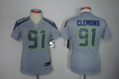 Women Nike Seattle Seahawks #91 Chris Clemons Grey Color NFL LIMITED Jerseys