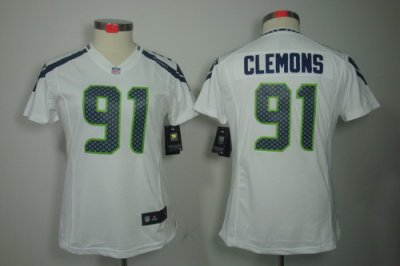 Women Nike Seattle Seahawks #91 Chris Clemons White Color NFL LIMITED Jerseys