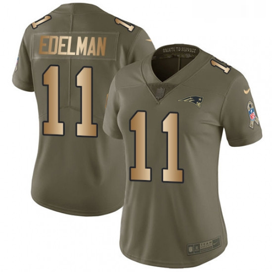 Womens Nike New England Patriots 11 Julian Edelman Limited OliveGold 2017 Salute to Service NFL Jers