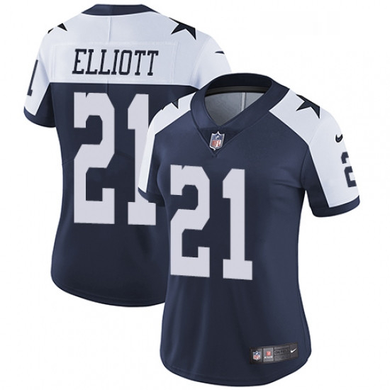 Womens Nike Dallas Cowboys 21 Ezekiel Elliott Elite Navy Blue Throwback Alternate NFL Jersey