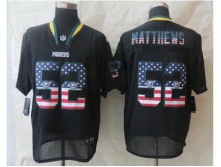 Nike Green Bay Packers 52 Clay Matthews Black Elite USA Flag Fashion NFL Jersey