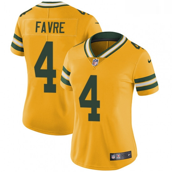 Womens Nike Green Bay Packers 4 Brett Favre Limited Gold Rush Vapor Untouchable NFL Jersey