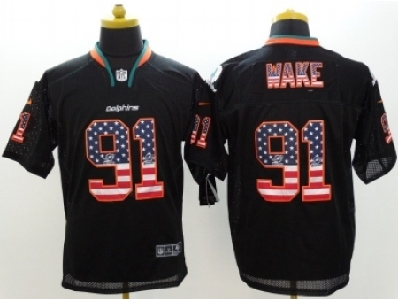 Nike Miami Dolphins 91 Cameron Wake Black Elite USA Flag Fashion NFL Jersey