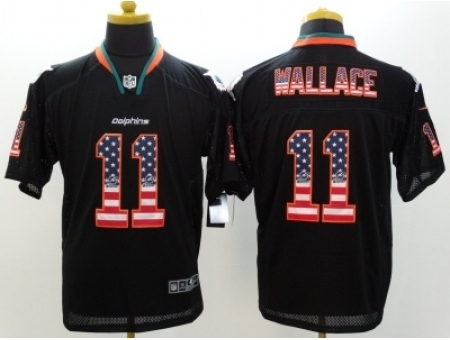 Nike Miami Dolphins 11 Mike Wallace Black Elite USA Flag Fashion NFL Jersey