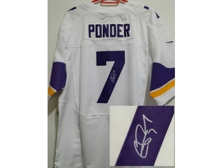 Nike Minnesota Vikings 7 Christian Ponder White Elite Signed NFL Jersey