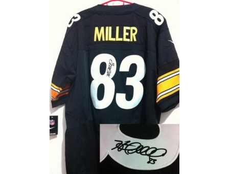 Nike Pittsburgh Steelers 83 Heath Miller Black Elite Signed NFL Jersey