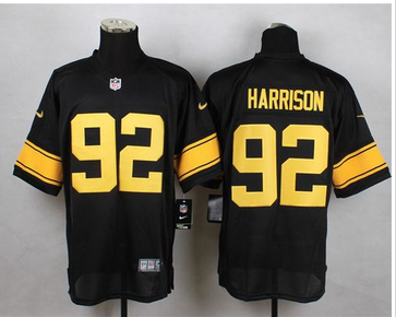 Nike Pittsburgh Steelers #92 James Harrison Black(Gold No.) Mens Stitched NFL Elite Jersey