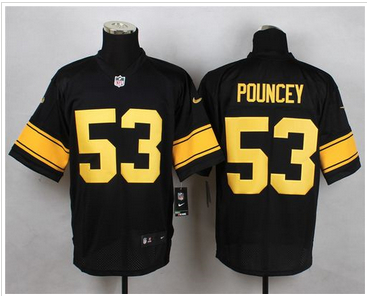 Nike Pittsburgh Steelers #53 Maurkice Pouncey Black(Gold No.) Mens Stitched NFL Elite Jersey