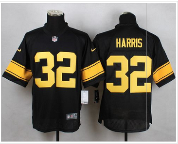 Nike Pittsburgh Steelers #32 Franco Harris Black(Gold No.) Mens Stitched NFL Elite Jersey