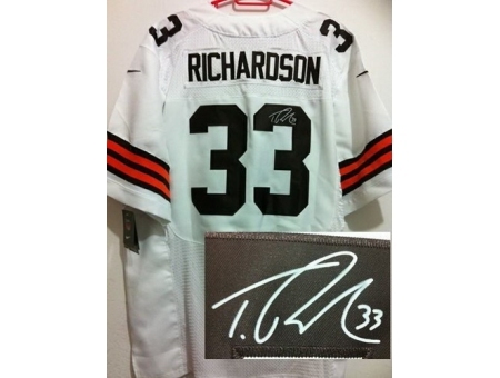 Nike Cleveland Browns 33 Trent Richardson White Elite Signed NFL Jersey