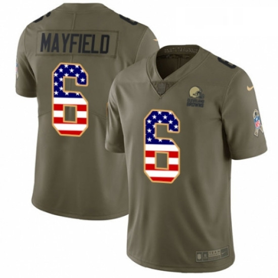 Youth Nike Cleveland Browns 6 Baker Mayfield Limited Olive USA Flag 2017 Salute to Service NFL Jerse