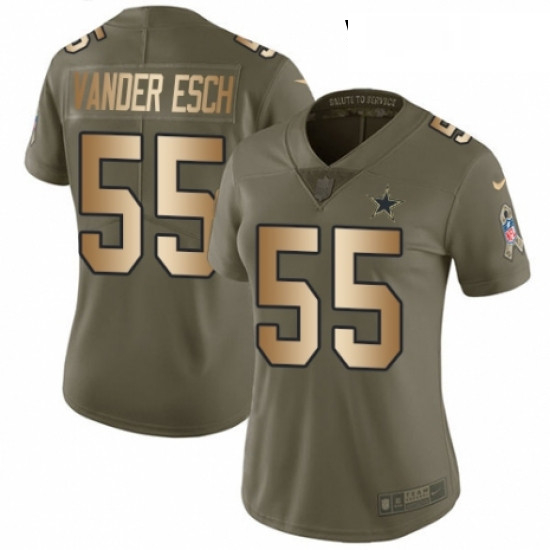 Womens Nike Dallas Cowboys 55 Leighton Vander Esch Limited OliveGold 2017 Salute to Service NFL Jers