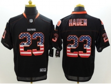 Nike Cleveland Browns 23 Joe Haden Black Elite USA Flag Fashion NFL Jersey