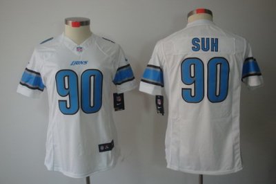 Women Nike Detroit Lions 90# Ndamukong Suh White Color[Women LIMITED Jerseys]