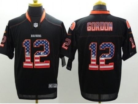 Nike Cleveland Browns 12 Josh Gordon Black Elite USA Flag Fashion NFL Jersey