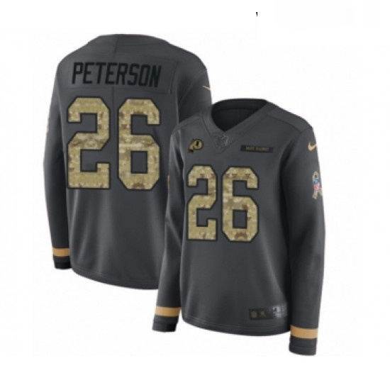 Womens Nike Washington Redskins 26 Adrian Peterson Limited Black Salute to Service Therma Long Sleev