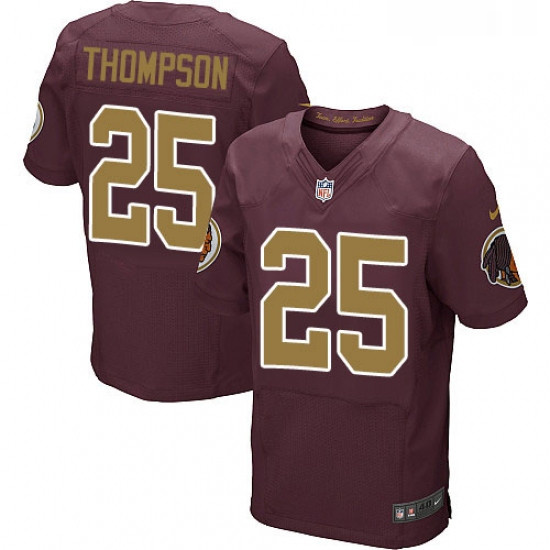 Mens Nike Washington Redskins 25 Chris Thompson Elite Burgundy RedGold Number Alternate 80TH Anniver