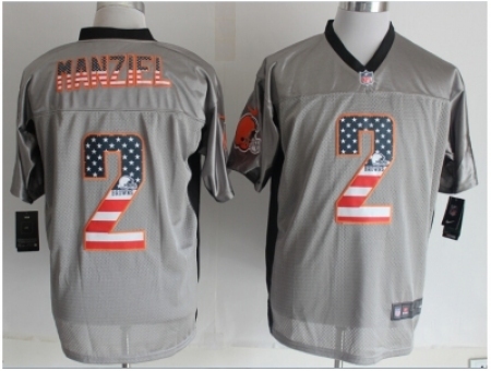 Nike Cleveland Browns 2 Johnny Manziel Grey Elite USA Flag Fashion NFL Jersey