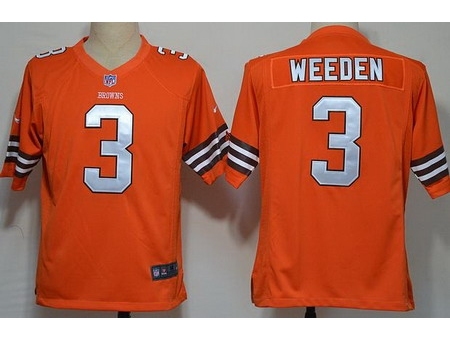 Nike Cleveland Browns 3 Brandon Weeden Orange Game Nike NFL Jersey