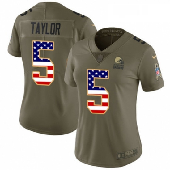 Womens Nike Cleveland Browns 5 Tyrod Taylor Limited OliveUSA Flag 2017 Salute to Service NFL Jersey