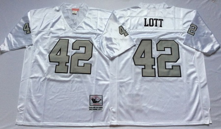 Raiders 42 Ronnie Lott White Silver Number Throwback Jersey