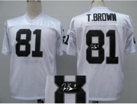 Oakland Raiders 81 T.Brown White Throwback M&N Signed NFL Jerseys